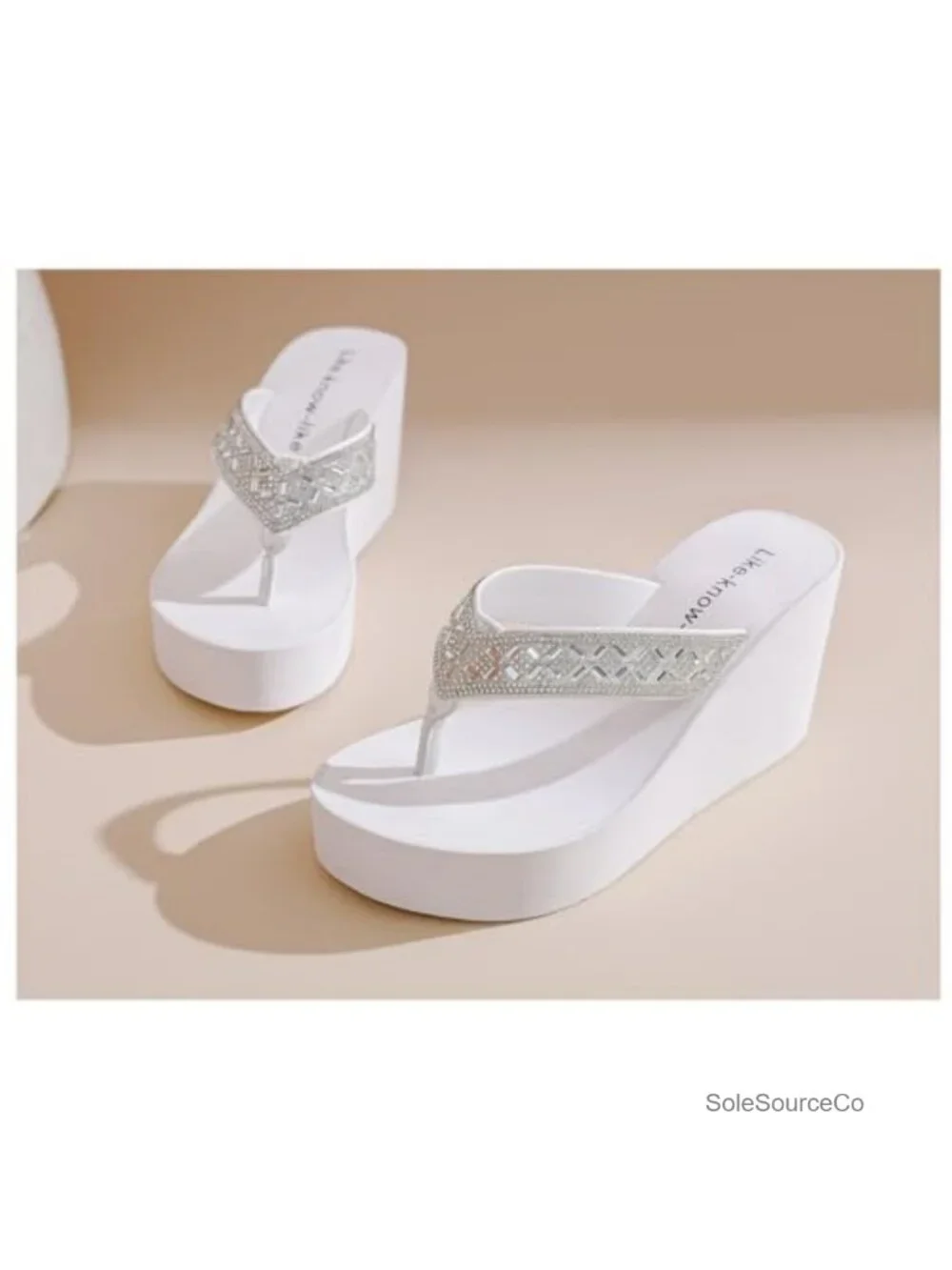 Rhinestone Wedge Sandals Platform Flip Flops Wedding Shoes Dressy